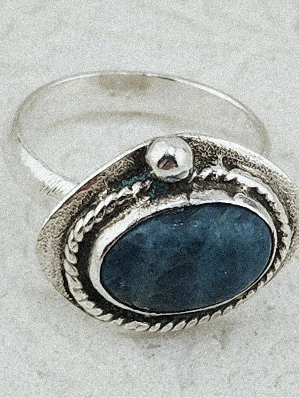 BLUE APATITE OVAL RING GEMSTONE HANDMADE RING IN STERLIN SILVER METAL UNISEX 6